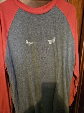 Men's Raglan Long Sleeve Shirt - Red Sleeves, Gray Body BULLS